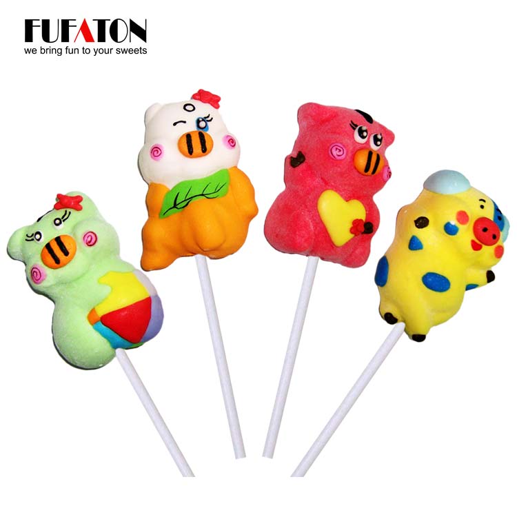 25g Pig shaped marshmallow lollipop candy