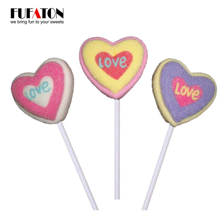 Red Heart Shaped Marshmallow Candy Lollipops