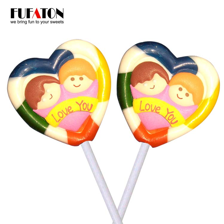 Valentine hard lollipop with heart shape