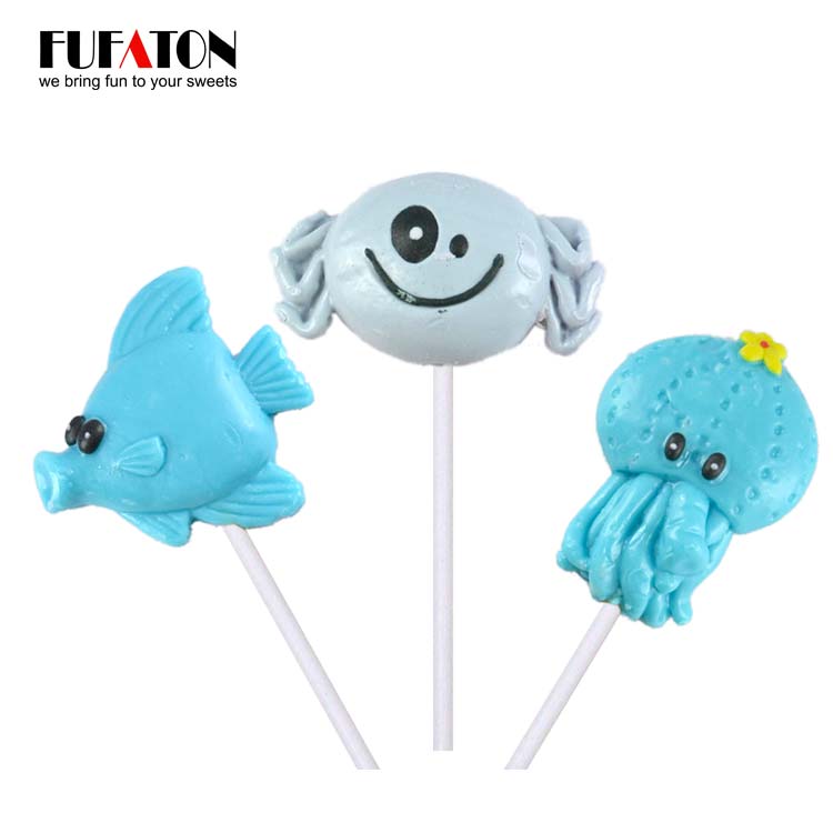 Hand decorated fruit flavor Sea Animal shaped Hard Lollipop Candy