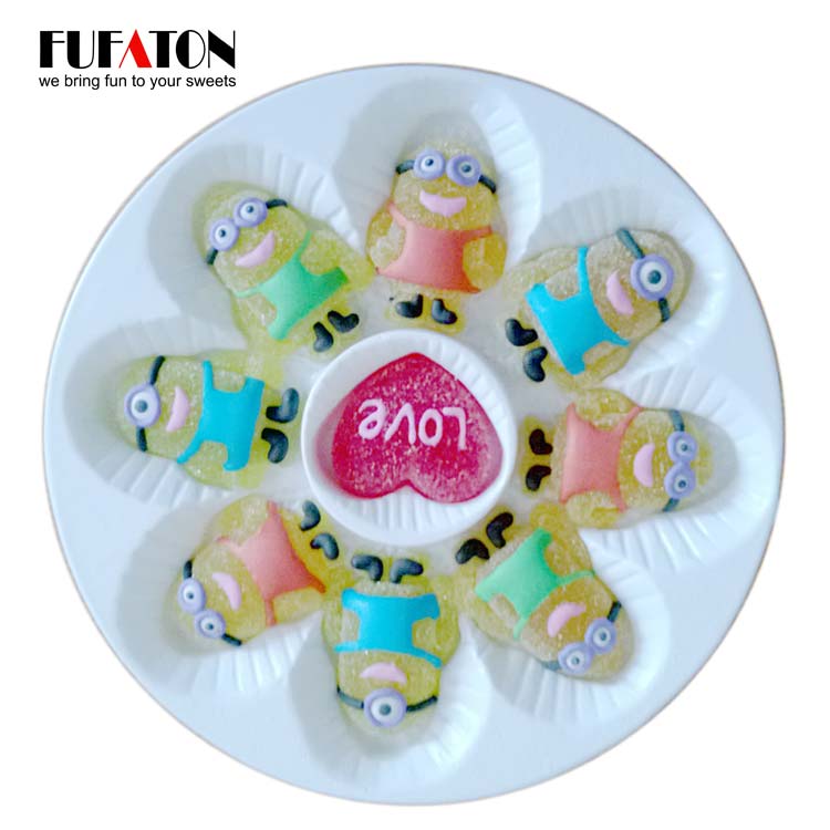 Mini decorated cartoon jelly candy on plastic tray