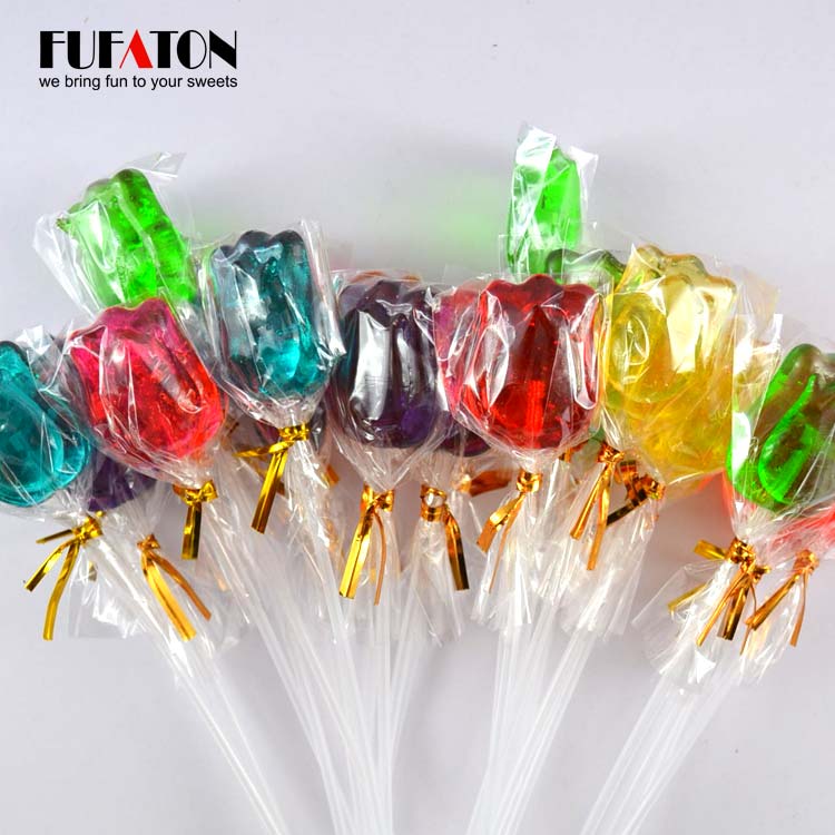 Healthy Sugar Free Flower Rose Shaped Twinkle Crystal long stick Bouquet Lollipop Candy