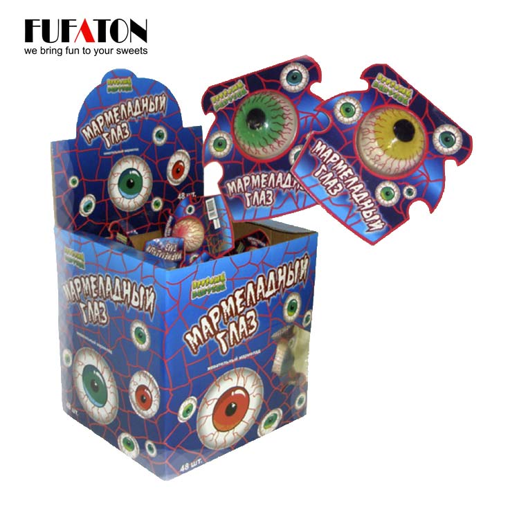Gummy candy eyeballs with paper clip for Halloween