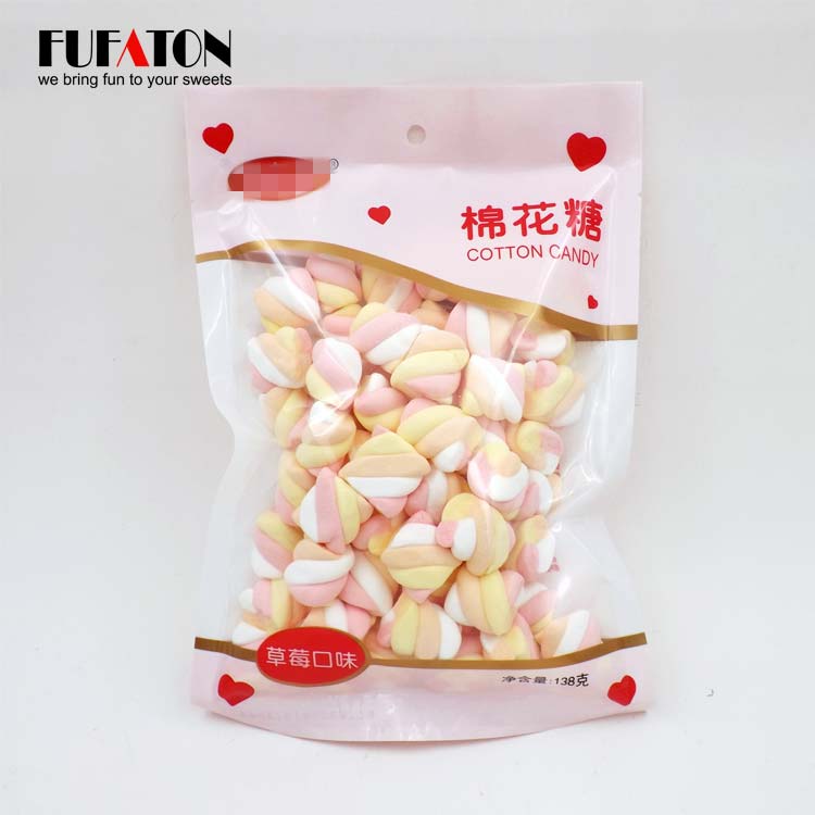 138g pink and white rainbow twist marshmallow candy