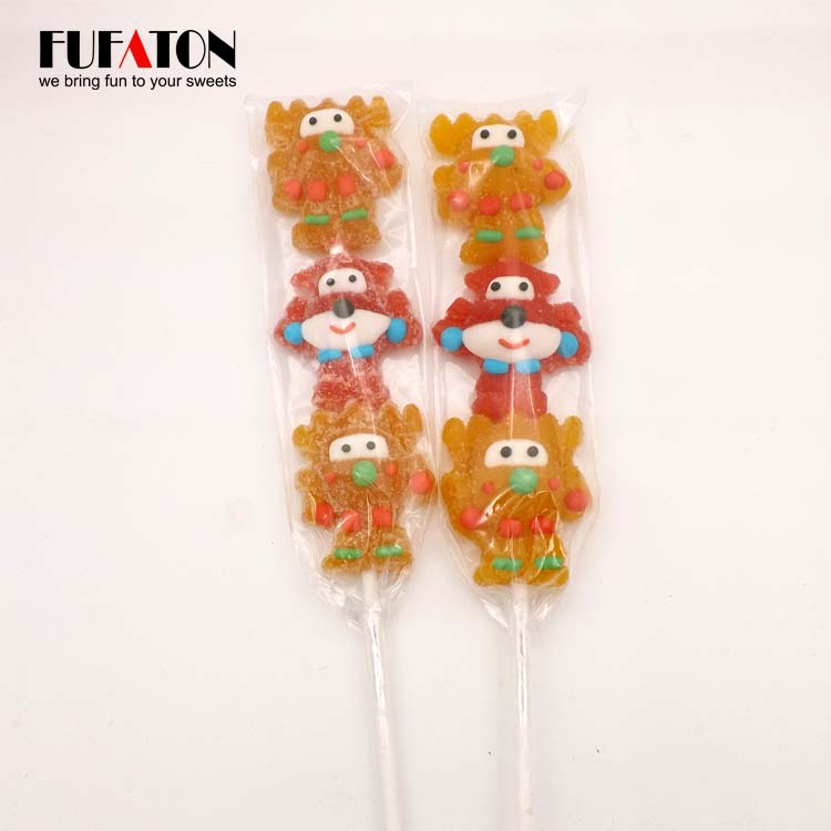 Cartoon shaped jelly candy on a skewer