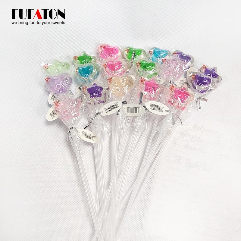 Healthy Sugar Free Flower Rose Shaped Twinkle Crystal long stick Bouquet Lollipop Candy