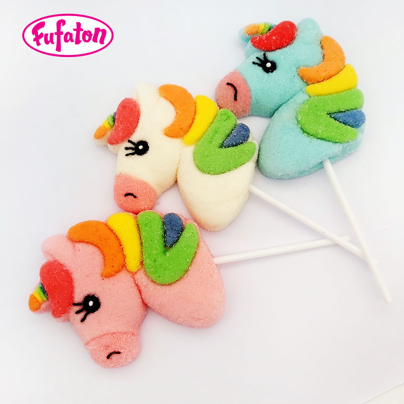 Rainbow Unicorn shaped marshmallow lollipop candy