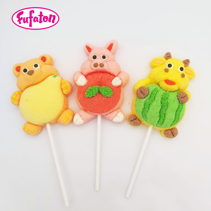 Animal Bear Pig Cow Shaped Marshmallow Lollipop Candy