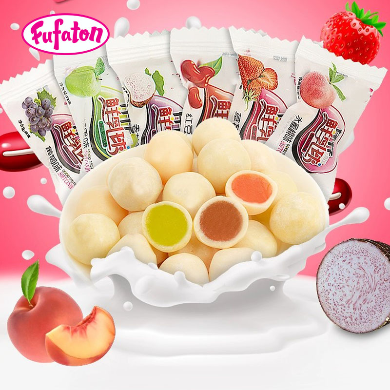 Crispy Coating Fruity Flavor Ball Center Filled Jam Soft Candy Chewy Milk Thai Chew Candy