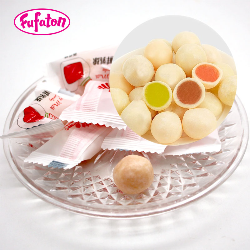Crispy Coating Fruity Flavor Ball Center Filled Jam Soft Candy Chewy Milk Thai Chew Candy