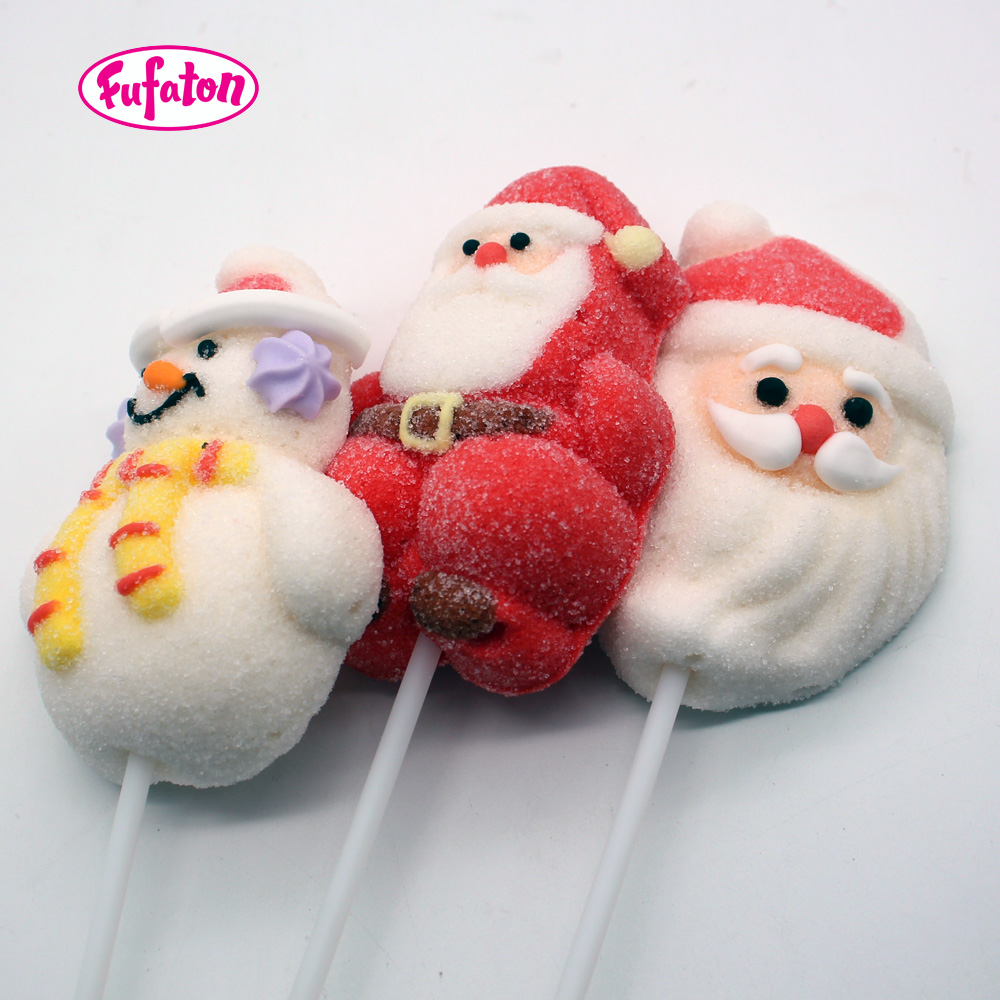 Decorated Snowman and Santa Claus Marshmallow Lollipop for Xmas