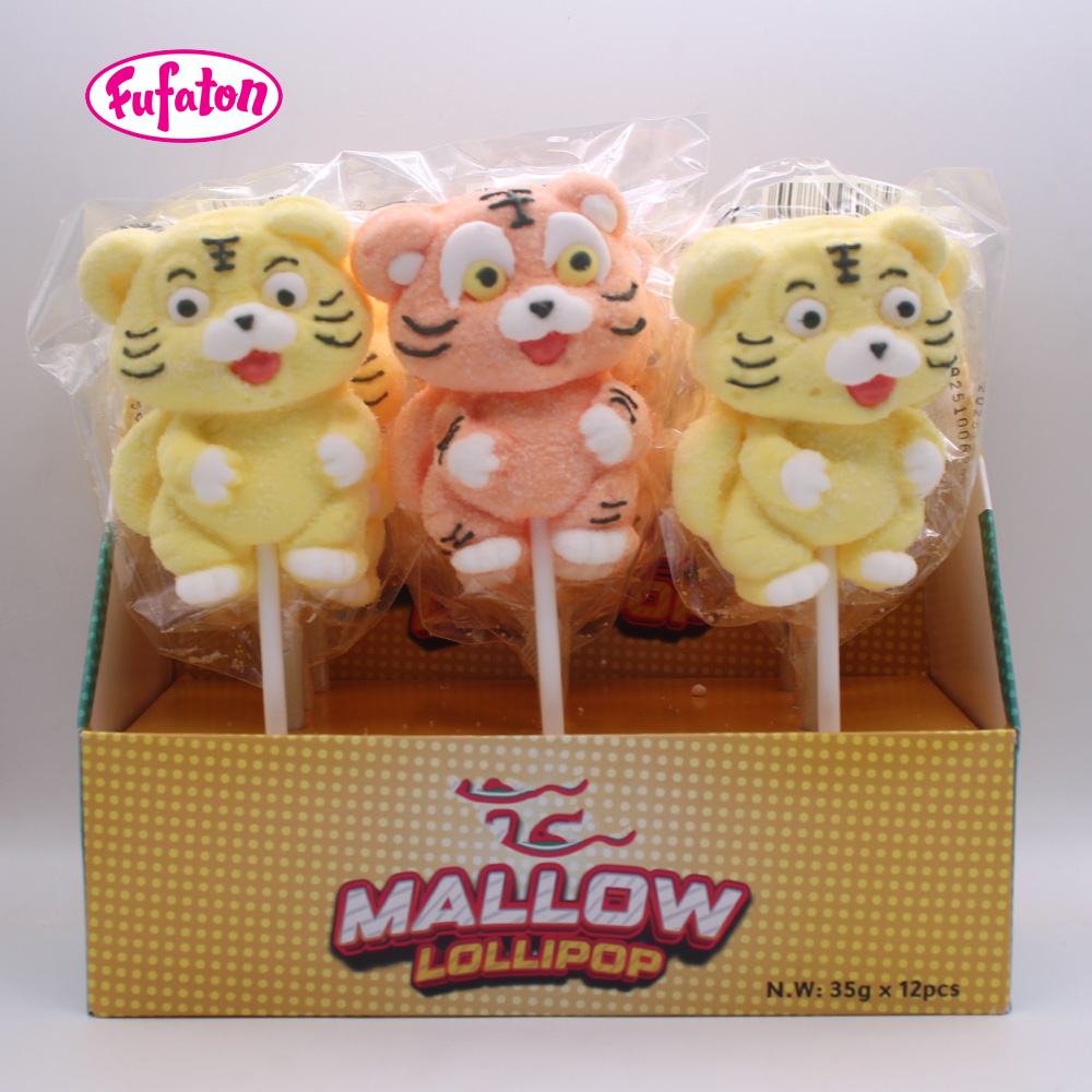 Cute Tiger Cub Shaped Marshmallow Lollipop Candy